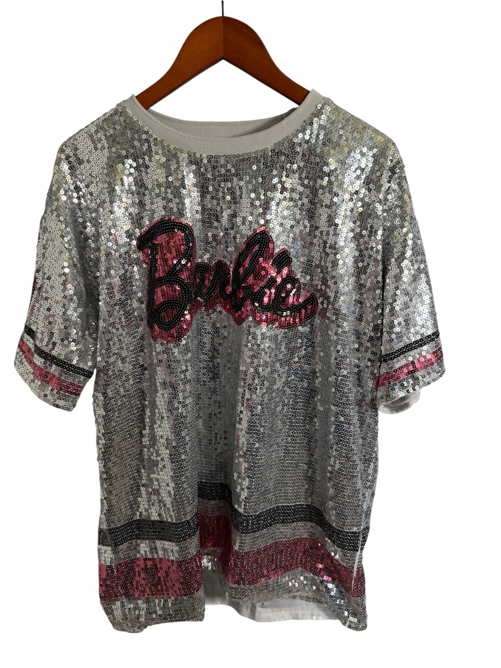 Barbie Sequin Short-Sleeve Tee - Silver with Pink Logo - Picture 2 of 8